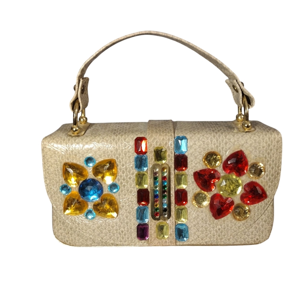 Vintage 1960's Air Step. Snakeskin Taupe Bejeweled Handbag 🔥 Fab Find!